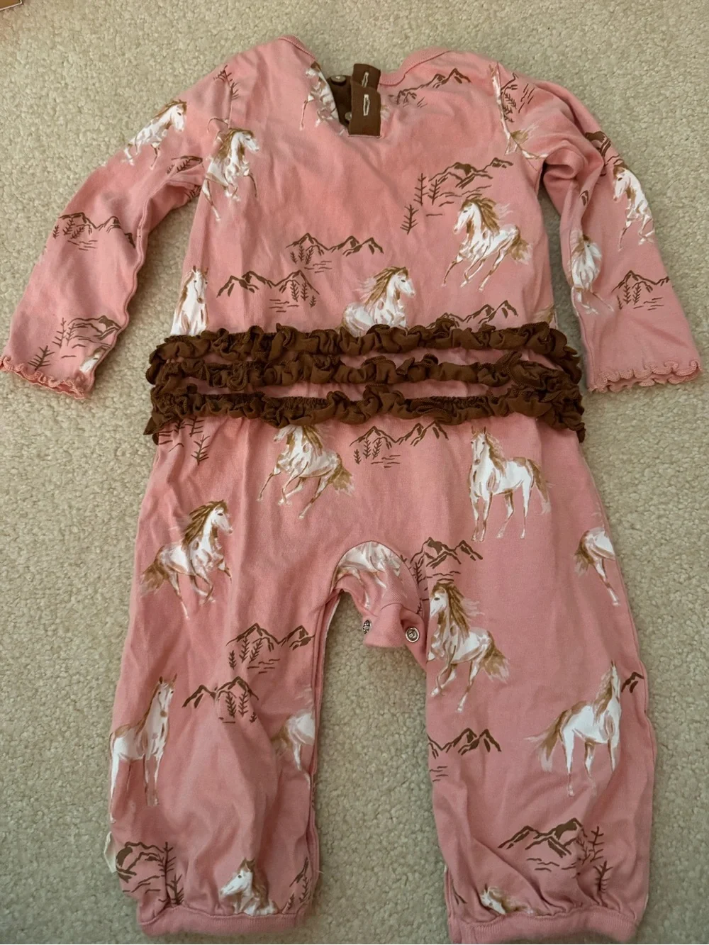 Burt's Bees Dusty Pink One-Piece with White & Tan Horse Print